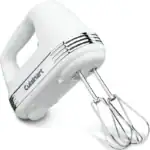 White handheld electric mixer with metal beaters