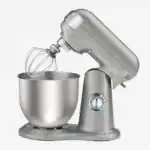Silver electric stand mixer with mixing bowl