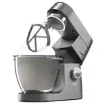 Modern gray stand mixer with metal bowl