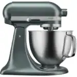 Gray stand mixer with stainless steel bowl