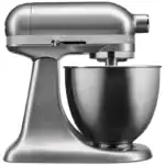 Silver stand mixer with stainless steel bowl