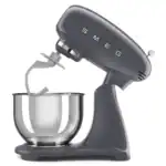 Gray SMEG stand mixer with metal mixing bowl
